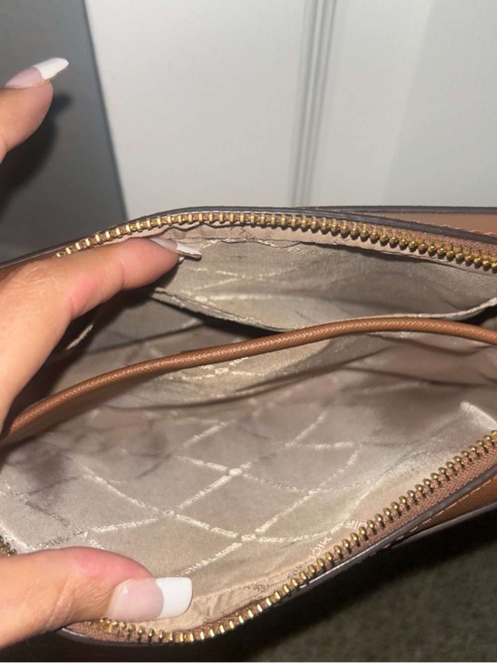 Michael Kors Brown MK Logo Crossbody with Gold Chain Strap - Picture 2 of 3